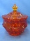 Amberina Glass Candy Dish – Maker Unknown – 7” T w/ Lid 4” without it, & 5” Top DIA