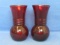 Pair of Royal Ruby Glass Vases by Anchor Hocking – 6 1/2” tall – 3 Ribs