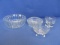 4 Misc. Clear Glass: Bowls 8”, 6”  DIA & Oval Footed, 4x2 1/2” Bowl, & 3 1/4” T x 4” DIA Candle Base
