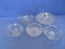 5 Misc. Clear Glass  Bowls – 3 6” DIA (2 matching), 1 7 1/2” DIA, & 9” Footed  Snack Dish