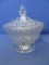 Clear Glass Covered Candy Dish – Diamond Patterns Appx 8” T x 7” DIA