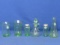 6 Pieces of Vintage Green Glass: Cruet, Shakers, Bottle & 2 Tumblers