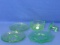 5 Pieces of Vintage Green Glass: 3 6” Plates a 4 1/4” DIA Bowl & a 3” Tall Mushroom