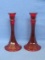 Pair of Ruby Red Candlesticks by Indiana Glass – 7 1/2” tall – Very good condition