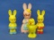 4 Vintage Knickerbocker Hard Plastic Easter Toys – Bunny Rabbits are Rattles – Tallest is 6”