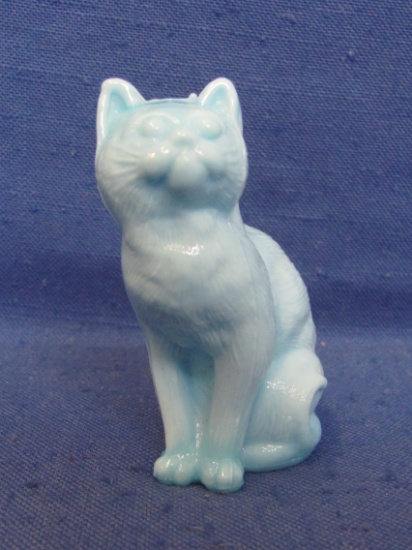 Mosser Cat Figurine – Blue Milk Glass – 3” tall – Good condition