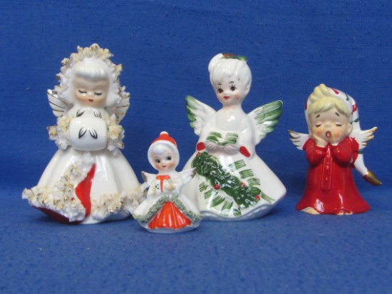 4 Ceramic Christmas Angels – 1 is 1958 Holt Howard – 2 are Lefton – Tallest is 4 1/4”
