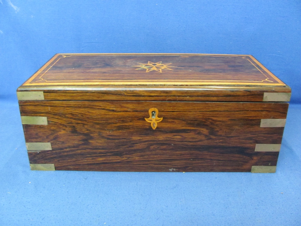 Vintage Portable Writing Desk Wood Case W Fancy Inlay Brass