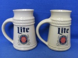 Pair of 1984 “Lite Beer World Series of Tavern Pool” Ceramic Steins/Mugs – Different colors – Great