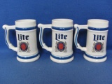 Set of 3 1983 “Lite Beer World Series of Tavern Pool at Caesars Palace” Ceramic Steins/Mugs – Great