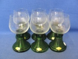Set of 6 Glasses w/ Green bases - “Handmade SSG” sticker on each – Etched design – 6”T – Great condi