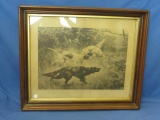 Print of Hunting Dogs in Action captioned “Steady” - Framed – 19 1/4” T x 23” W