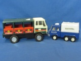 2 Steel & Plastic Toy Trucks: Tuff Ones Recycling Truck (Remco) & Police Transport