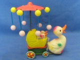 Vintage Celluloid Toy - Old Wind Up Duck Carriage  - Bright old Wind-up toy – nice display