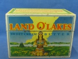 Land-O-Lakes  Tin  Rceipie Box for 3x5 cards – Empty –  Beautiful Indian Graphic on 3 Sides