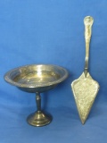 Silver Plated Cake Server 12” L & Silver Plated Mint Dish 6 3/4” DIA x 6” T