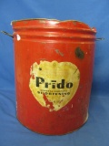 Vintage  Prido Shortening Tin – Red Paint w/ Original Label – Dented – Great as a Trash-can