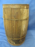 Barrel 17” T x 10 1/2” DIA  11 Wooden Staves – Bottom – Good Vintage Condition