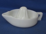 Milk Glass Reamer – Marked Made in USA Pat No. 6876 – Appx 8” x 6” x 3 1/2” T