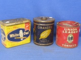 3 Vintage Tobacco Tins: Granger Rough Cut, Union Leader & 10 cent White Owl Cigars