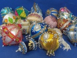 Lot of Handmade Christmas Ornaments – Fabric & Beads – Most about 3” in diameter