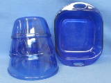 Set of 3 Anchor Hocking Cobalt Blue Mixing Bowls & 8” x 8” Handled Casserole Dish