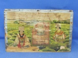 Vintage Wood Box w Paper Label “Thrift Japan Tea” - Zinc? Lining – 16 1/2” x 10 1/2” - 11” tall