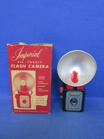 Vintage – Camera & Flash In Box – Imperial Six-Twenty Flash Camera  8 3/4”H x 5”W x 3 1/2”D –