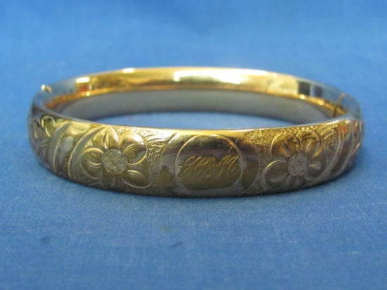 Vintage Gold Plate Hinged Bracelet – Initials KM? - Some light wear