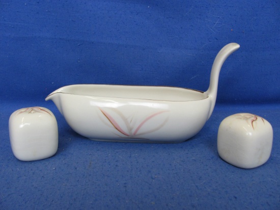 Gravy Boat & Salt & Pepper 1940's Winfield Dragon Flower Hand Crafted China, Made in the USA, Califo