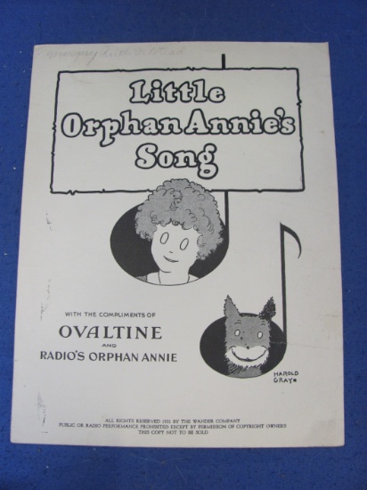 Sheet Music 1931 With the Compliments of Ovaltine & Radio's Little Orphan Annie – Theme Song of Radi