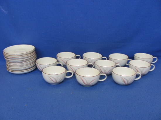 11 Cups & 12 Saucers 1940's Winfield Dragon Flower Hand Crafted China, Made in the USA, California. 