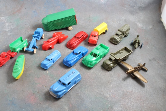 Lot Vintage Plastic Toy Cars, Trucks, Airplane, Renwal, Banner, Sliktoy, Military