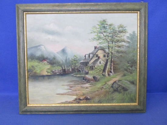 Milling Cottage By Brook Set In Wooded Mountain Scene - Signed By Svtert – Frame 20 1/2”H x 24”L –