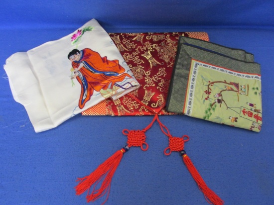 Lot Of 3 Items From China – 96” Runner - Silk Nightdress Case – Embroidered  Silk Scarf -
