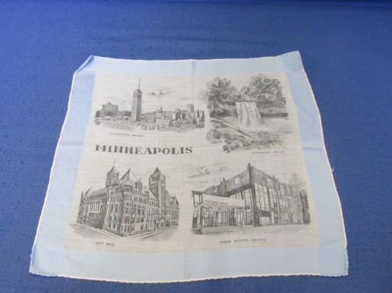 Vintage - Minneapolis Handkerchief – Pictured – City Hall - Minnehaha Falls – Tyrone Guthrie Theatre