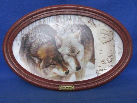 Oval Picture Plate With Wolves (personalized Susan & Jae + Lager) 15 3/4”L x 10 1/2”H -