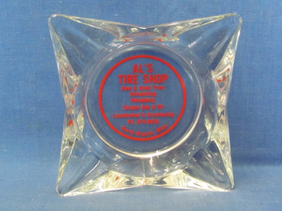 Glass Advertising Ashtray “Al's Tire Shop – Texaco Gas & Oil – North Branch, Minn” - 3 3/4” square