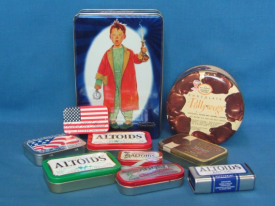 Lot of Tins: Snickers – Various Altoids – Chocolate Poll-Wogs – Largest is 8” x 5”