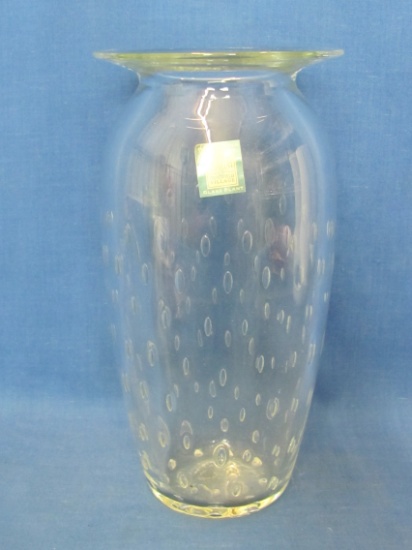 Clear Glass Vase w Bubbles – Signed “1997 Greenfield Village” Henry Ford Museum – 8” tall