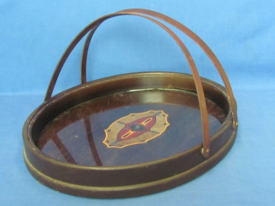 Handled Wood Oval Tray – Design on Paper under Glass – 14” x 11 1/2”