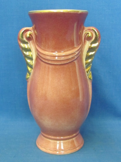 Vintage Pottery Vase – Dusty Rose w Gold Trim – Shawnee? 7” tall – Handled