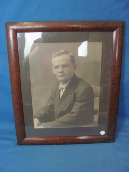 1920's-30's era Framed Photograph  - Well dressed Man with glasses – Faux Wood Grain Frame