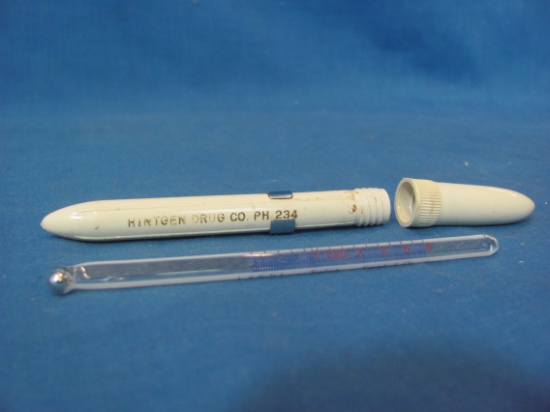 Hintgen Drug Co. Ph 234 – Vintage Mercury Fever Thermometer in Pen-Like Sheath 4” L