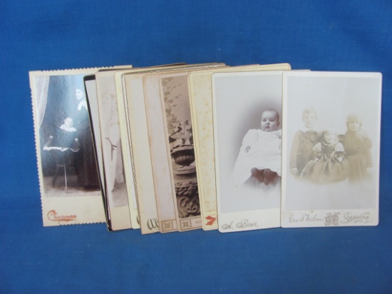14 Antique  Studio Photographs on Cardboard Appx 4 1/4” W  x 6 1/2” T