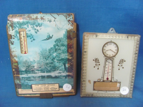 2 Vintage Advertising Pictures w/ Thermometers – The Fair Store Pine City Minn & Reverse Painted Clo