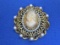 Vintage Florenza Cameo Pin/Pendant – Faux Pearls – 1 1/2” in diameter – Missing 1 pearl