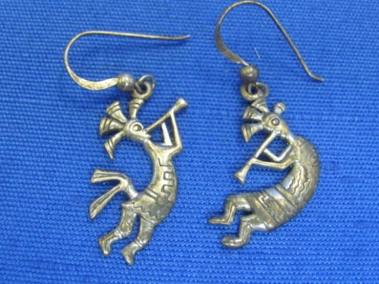 Kokopelli Earrings – Sterling Silver Dancing Man – Southwestern – 3.4 grams – Have makers mark