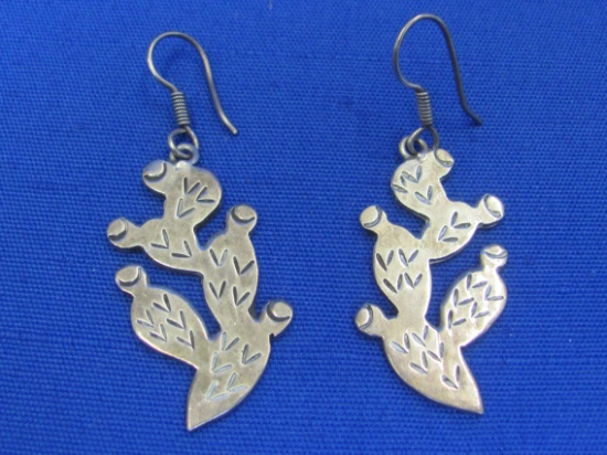 Sterling Silver Cactus Earrings – Made in Mexico – Dangle 2 1/8” - 12.6 grams