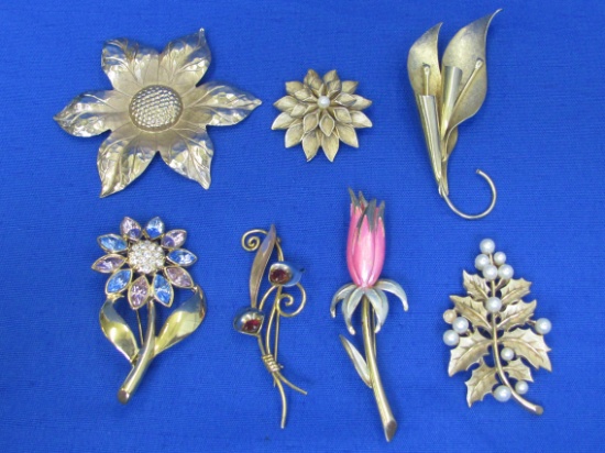 Flower Pins/Brooches: 1 by Trifari – 1 by Van Dell – Largest is 3 1/2” long
